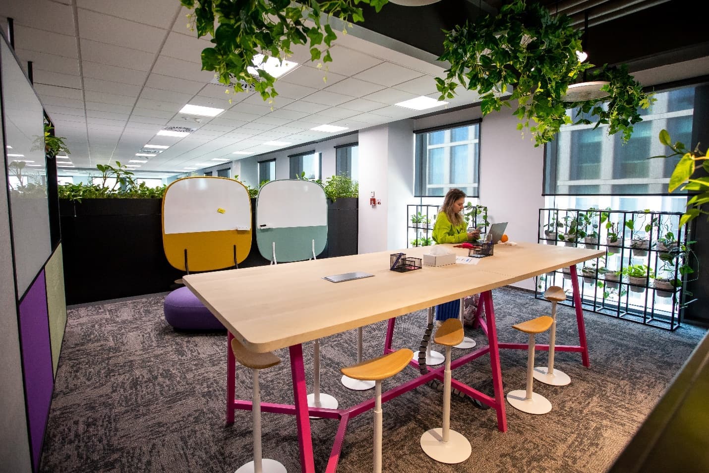 women working in colorful office