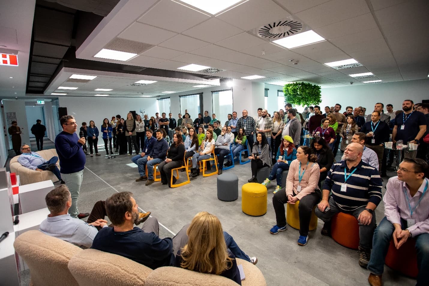 colleagues gathering in collaborative office space