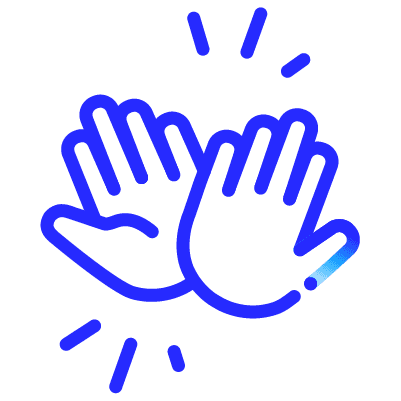 A blu icon of two open hands side by side with short lines above and below.